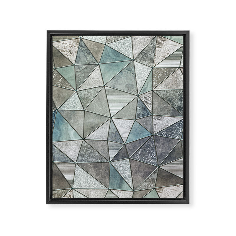Teal And Grey Triangles Stained Glass Style Framed Canvas Print Gallery Image 6