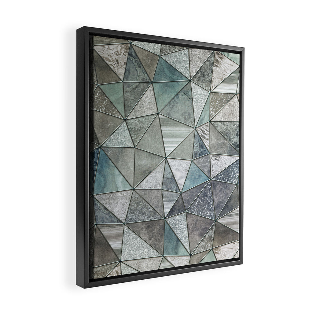 Teal And Grey Triangles Stained Glass Style Framed Canvas Print Gallery Image 2