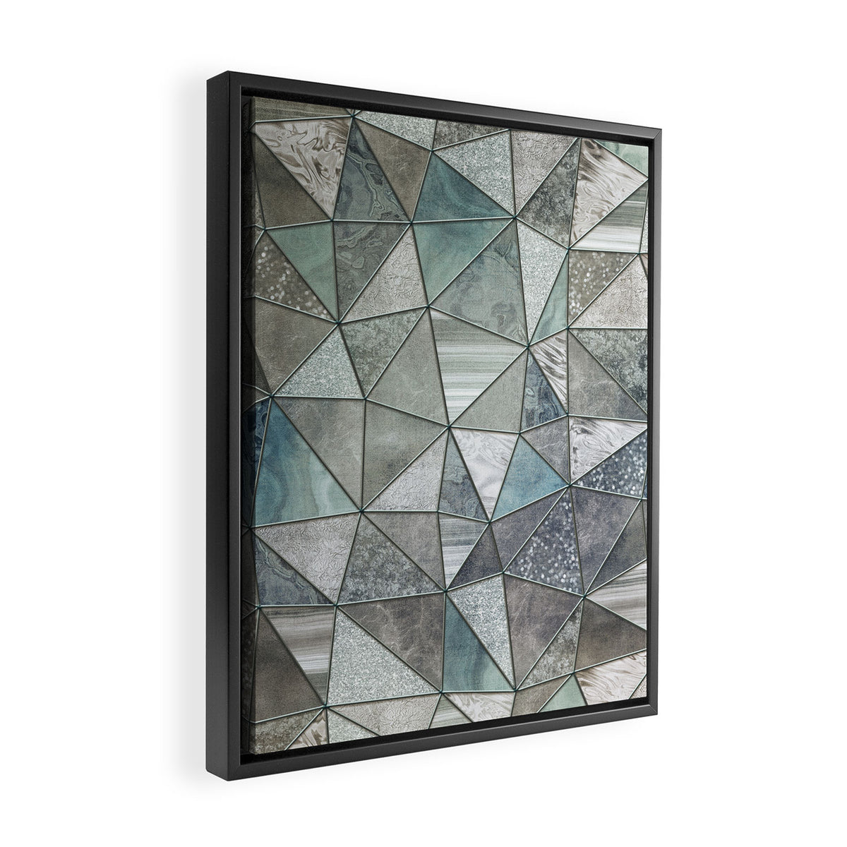 Teal And Grey Triangles Stained Glass Style Framed Canvas Print Gallery Image 2