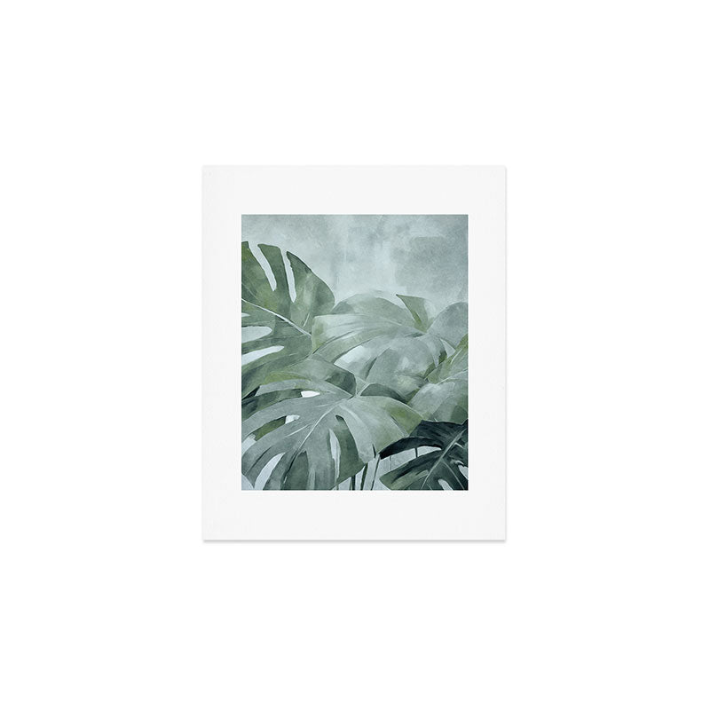 Teal Green Monstera Leaves  Jungle Vibes Art Print Gallery Image 1