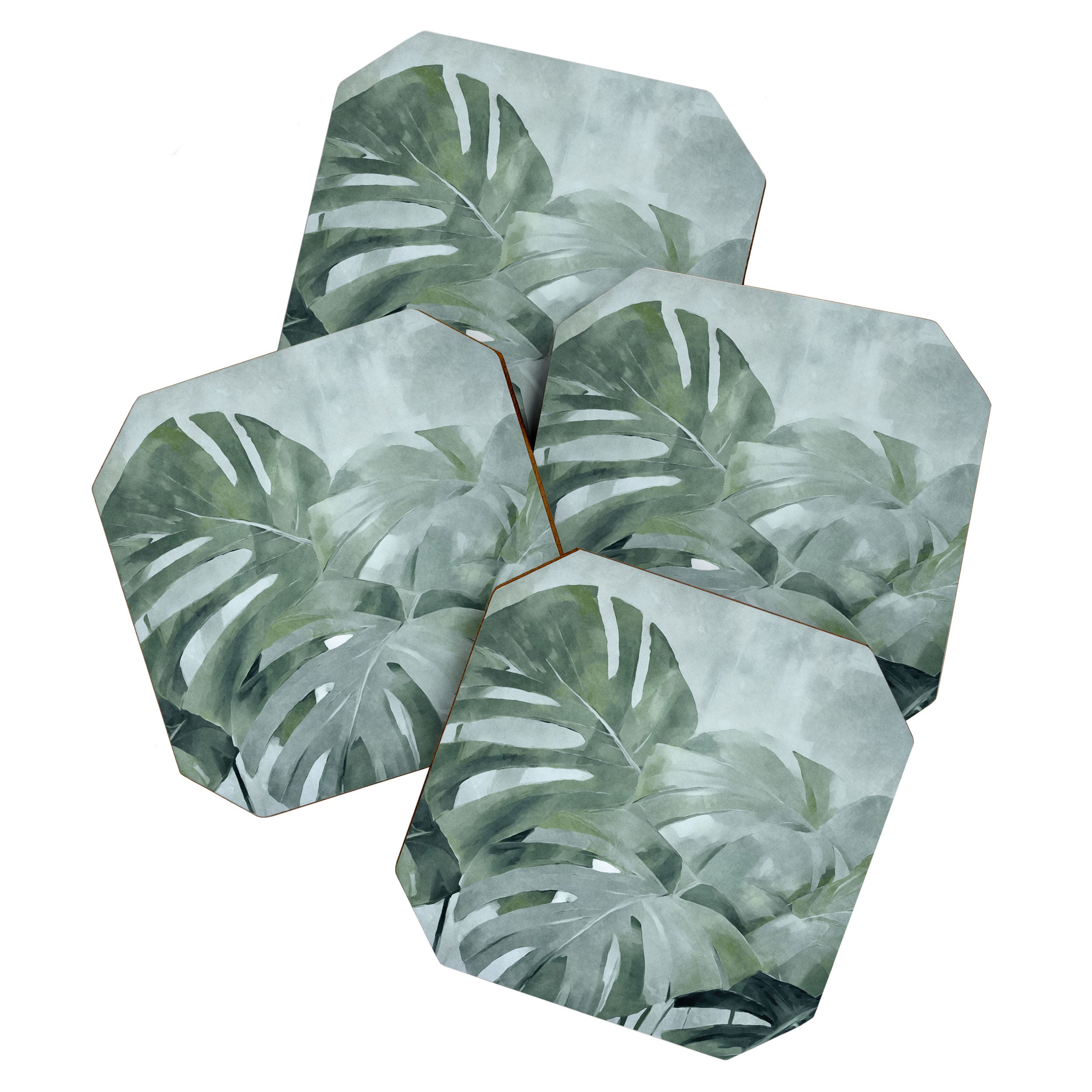 Teal Green Monstera Leaves  Jungle Vibes Coaster Gallery Image 1