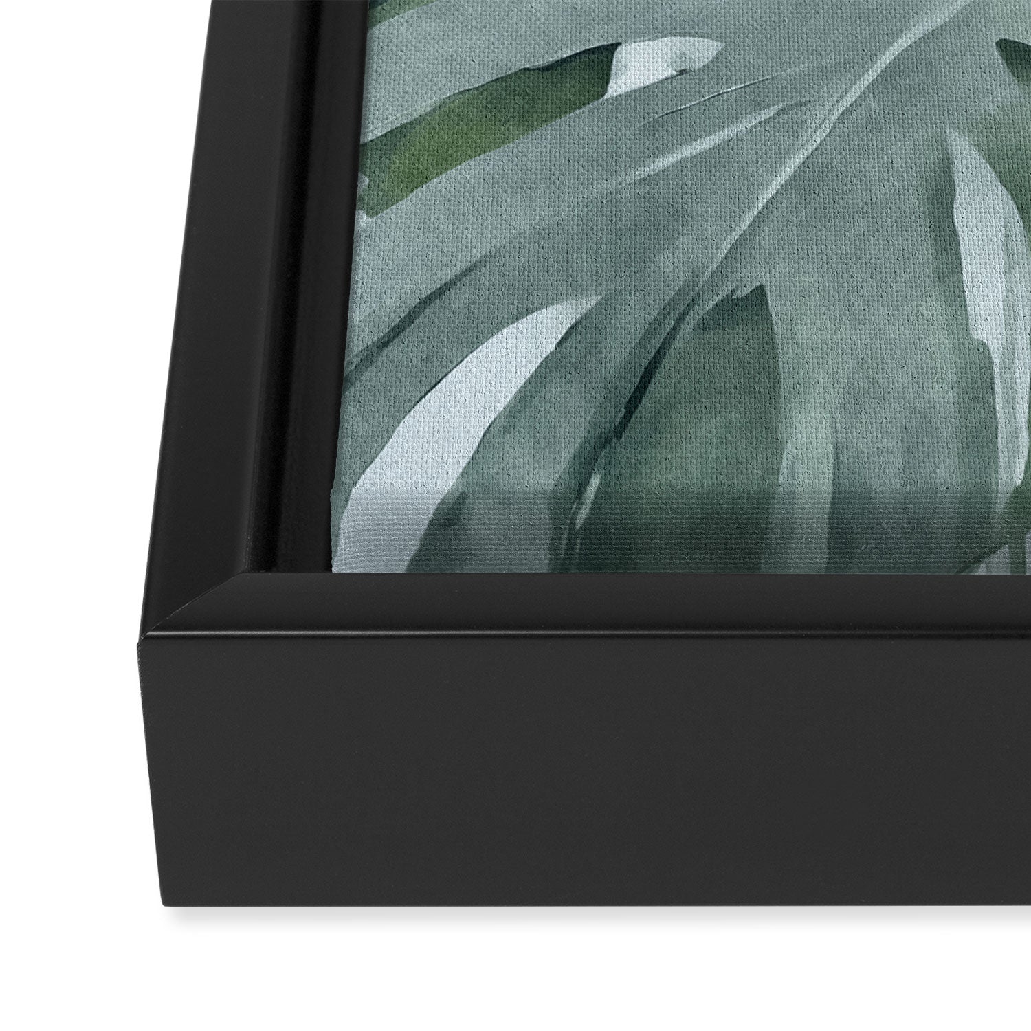 Teal Green Monstera Leaves  Jungle Vibes Framed Canvas Print Gallery Image 3