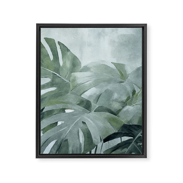 Teal Green Monstera Leaves  Jungle Vibes Framed Canvas Print Gallery Image 1