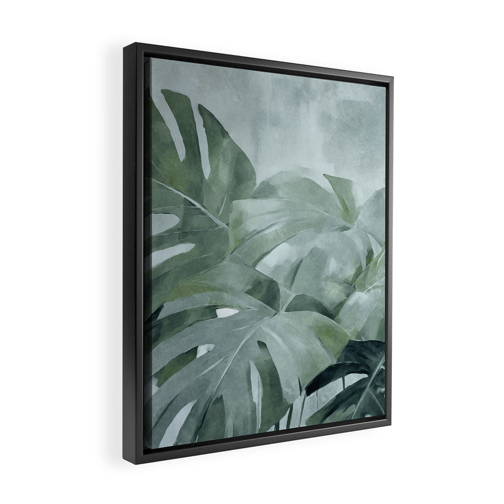 Teal Green Monstera Leaves  Jungle Vibes Framed Canvas Print Gallery Image 2