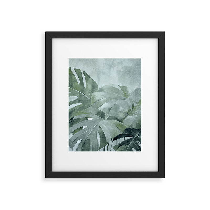 Teal Green Monstera Leaves  Jungle Vibes Framed Art Print Gallery Image 5