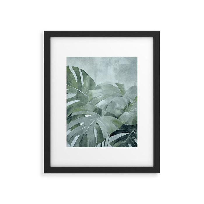 Teal Green Monstera Leaves  Jungle Vibes Framed Art Print Gallery Image 1
