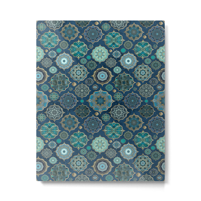 Teal Turquoise Gold Moroccan Tiles Boho Vintage Elegance Quatrefoil Shapes Metal Print Gallery Image 1