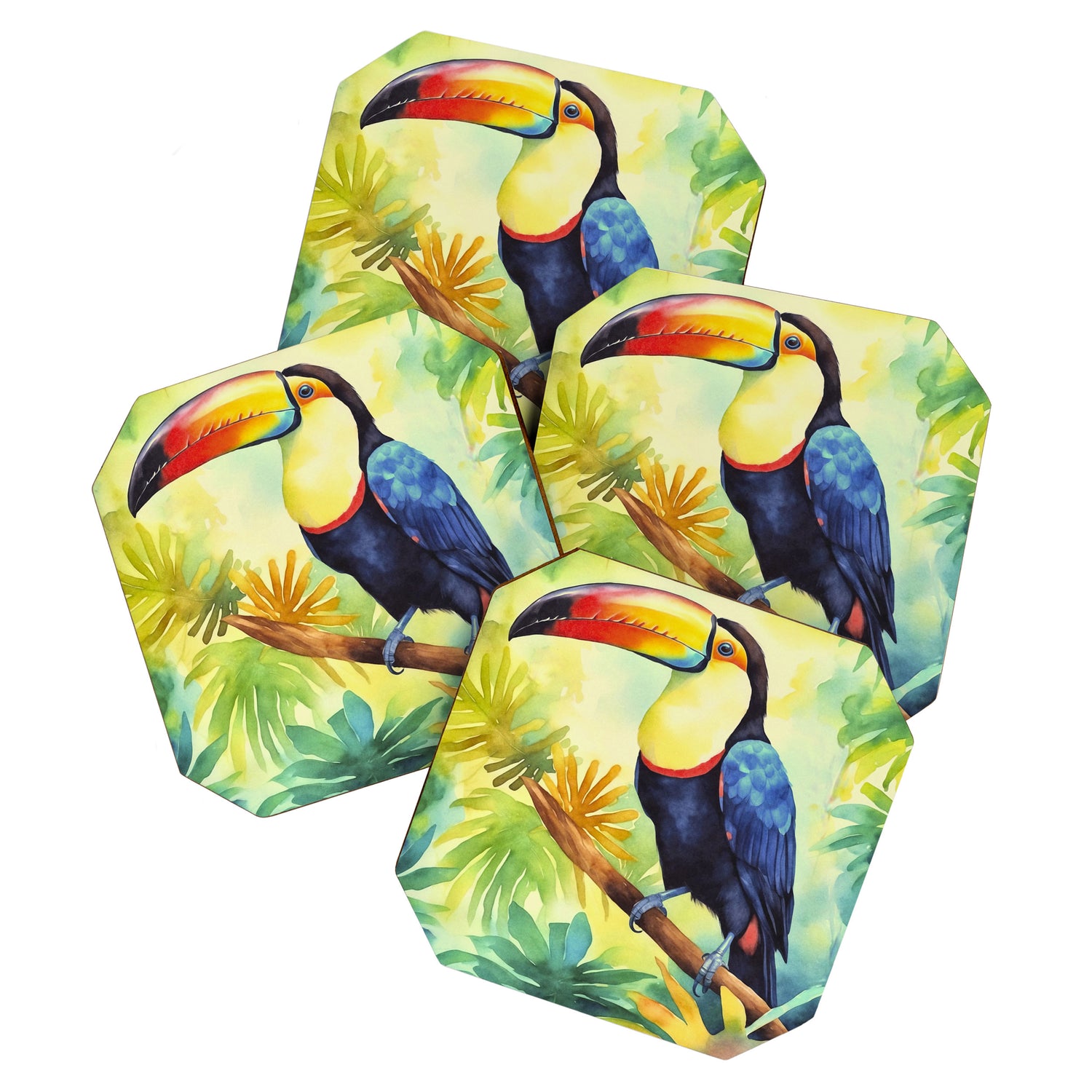 Toucans Tropical Paradise Watercolor Art Coaster Gallery Image 1