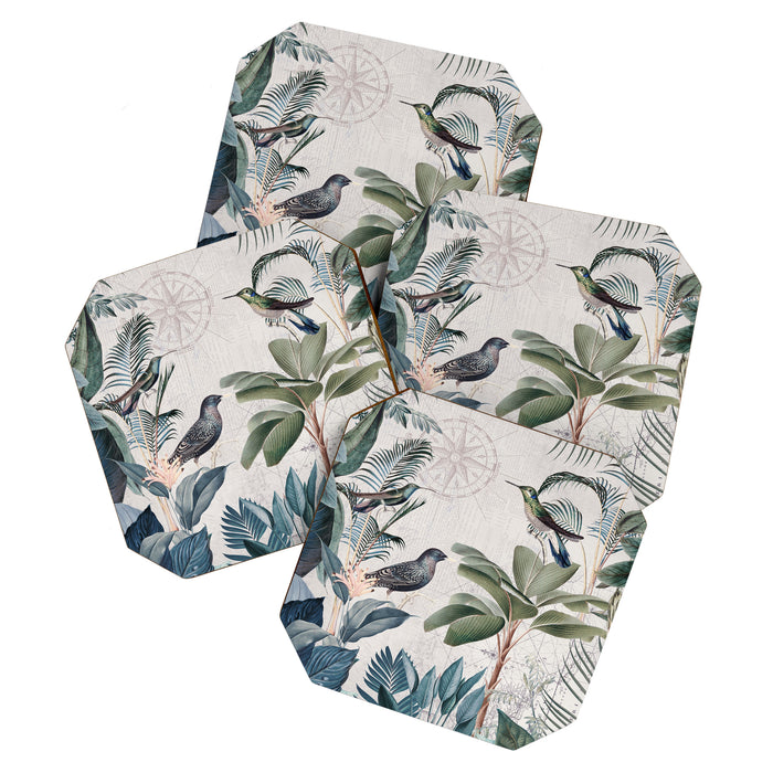 Tropical Birds Paradise Vintage Botanical Illustration Coaster Gallery Image 1