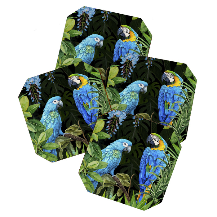 Tropical Blues Watercolor Parrots In The Canopy Coaster Gallery Image 1