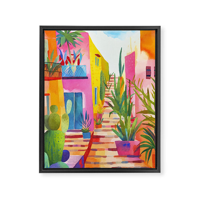 Tropical Caribbean Village Rural Charm Framed Canvas Print Gallery Image 1