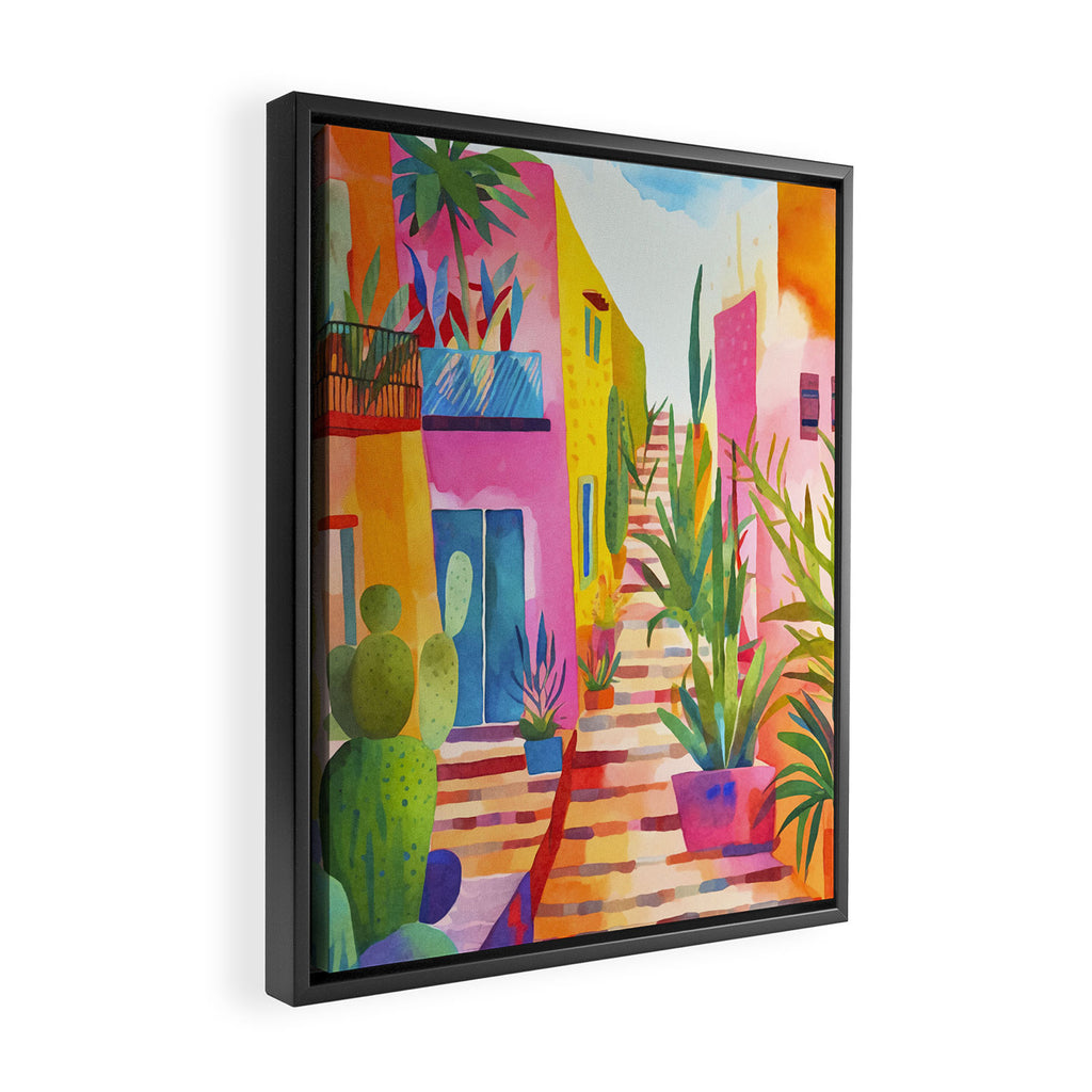 Tropical Caribbean Village Rural Charm Framed Canvas Print Gallery Image 2