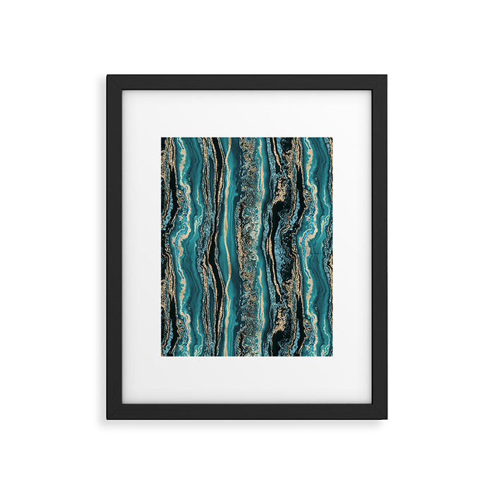 Turquoise Gold Sparkling Luxury Marble Gemstone Art Framed Art Print Gallery Image 1