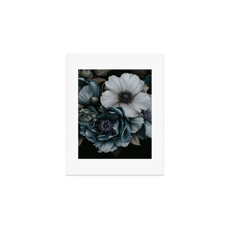 Twilight Floral Symphony In Turquoise Ivory Baroque Tones Art Print Gallery Image 1