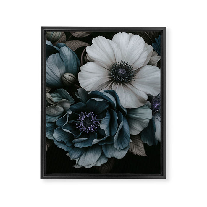 Twilight Floral Symphony In Turquoise Ivory Baroque Tones Framed Canvas Print Gallery Image 1