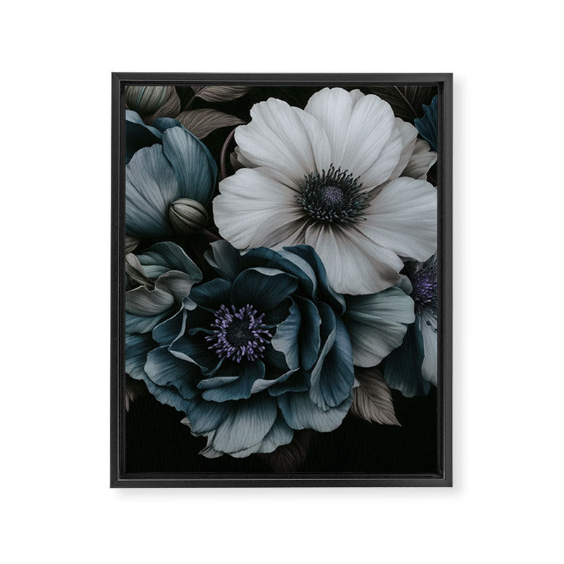 Twilight Floral Symphony In Turquoise Ivory Baroque Tones Framed Canvas Print Gallery Image 6