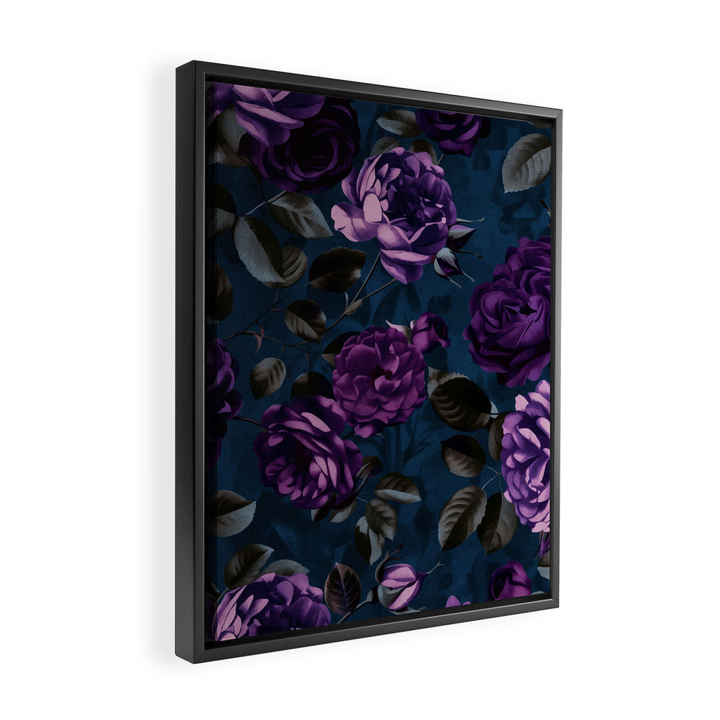Velveteen Moody Flower Grandeur Plum Blue Teal Framed Canvas Print Gallery Image 2