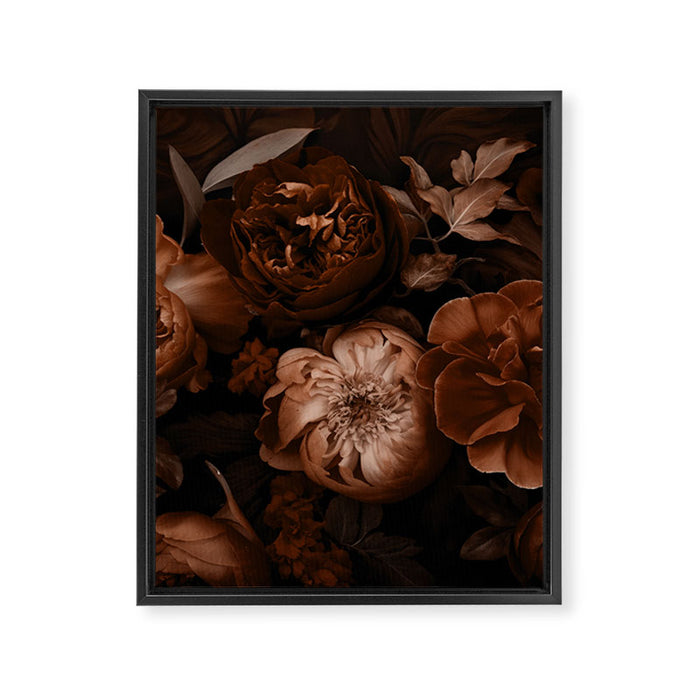 Victorian Grandeur Large Flowers Brown Framed Canvas Print Gallery Image 1