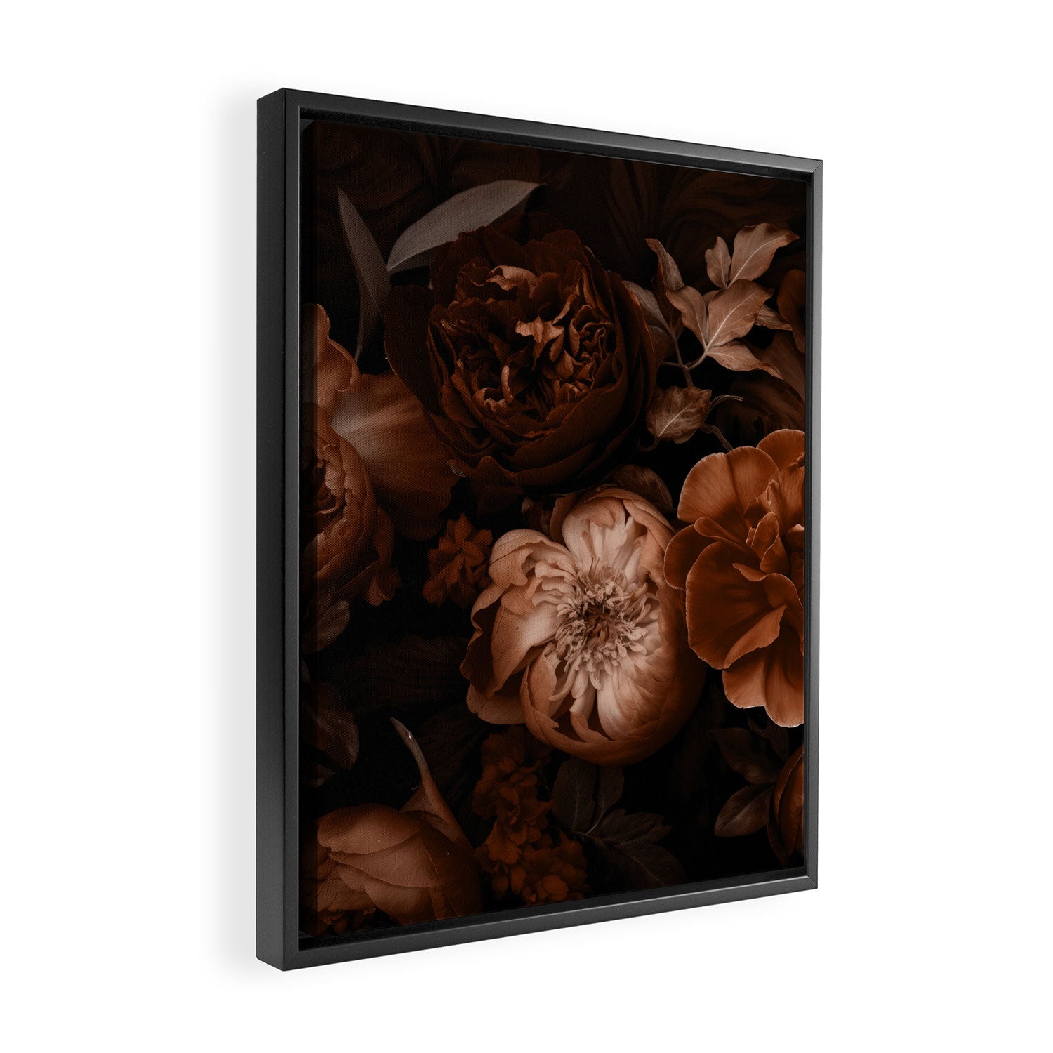 Victorian Grandeur Large Flowers Brown Framed Canvas Print Gallery Image 2