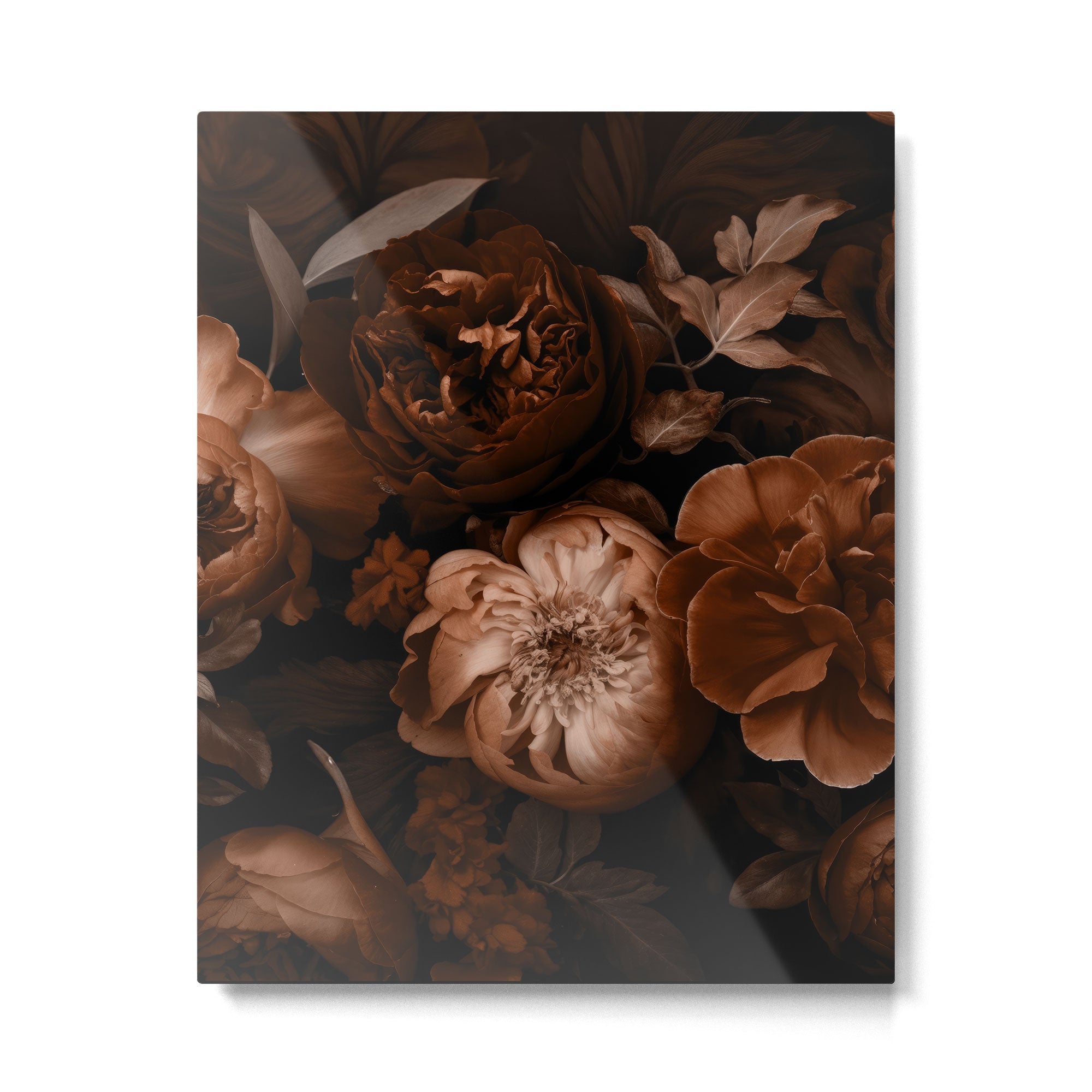 Victorian Grandeur Large Flowers Brown Metal Print Gallery Image 4