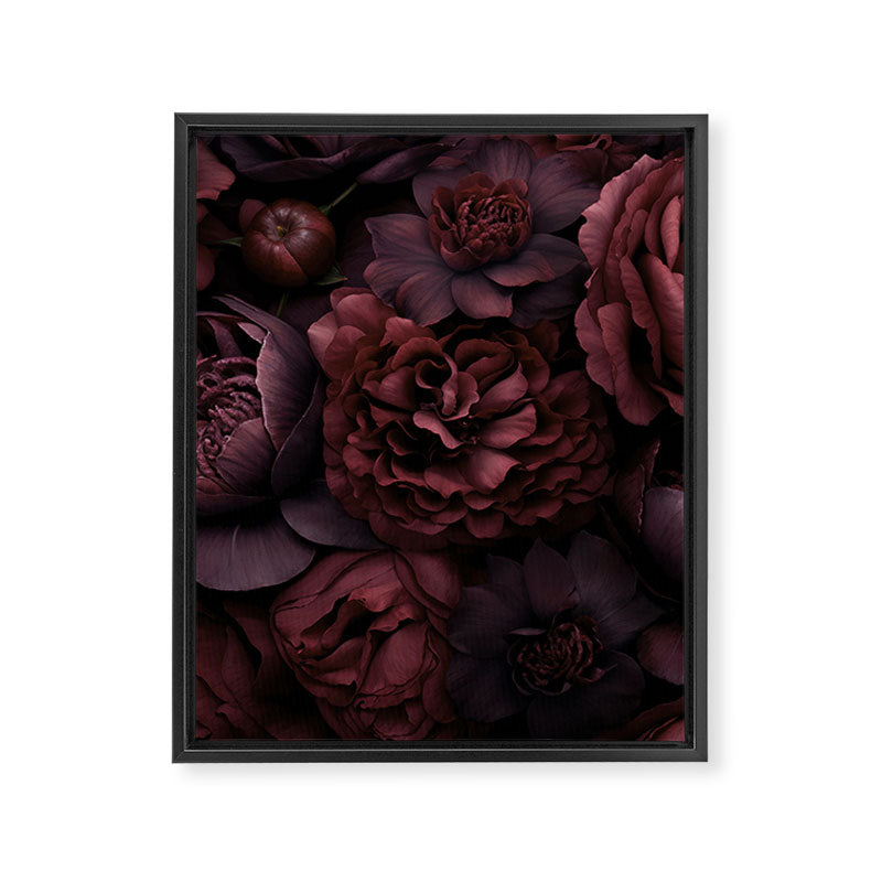 Victorian Grandeur Large Opulent Flowers Burgundy Red Framed Canvas Print Gallery Image 6