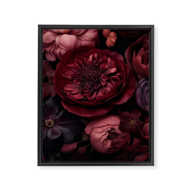 Victorian Grandeur Large Regency Flowers Crimson Red Framed Canvas Print Gallery Image 6