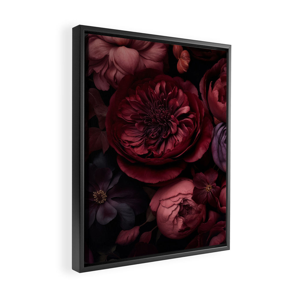 Victorian Grandeur Large Regency Flowers Crimson Red Framed Canvas Print Gallery Image 2