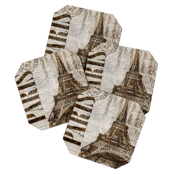 Vintage Paris eiffel tower illustration Coaster Gallery Image 1