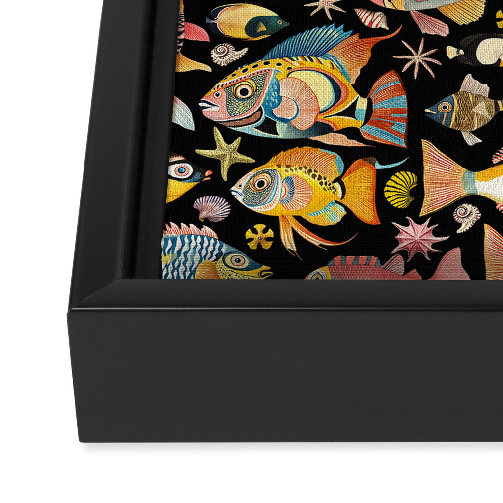 Whimsical Underwater World Multicolor Fish Pattern Black Framed Canvas Print Gallery Image 3