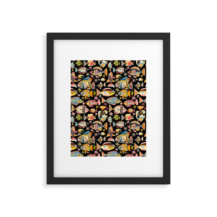 Whimsical Underwater World Multicolor Fish Pattern Black Framed Art Print Gallery Image 1