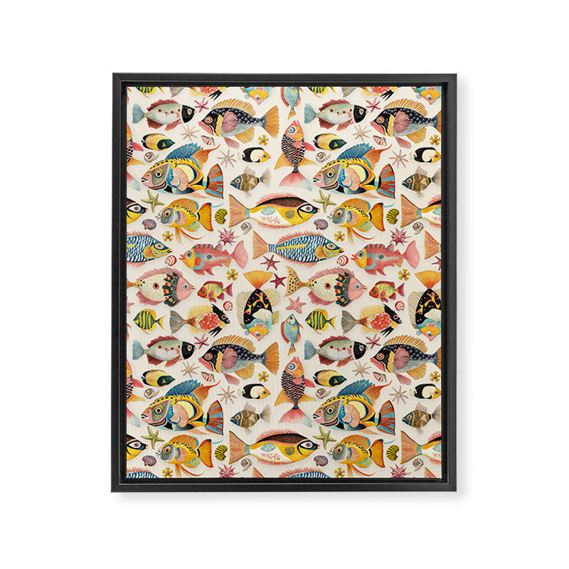 Whimsical Underwater World Multicolor Fish Pattern Framed Canvas Print Gallery Image 8