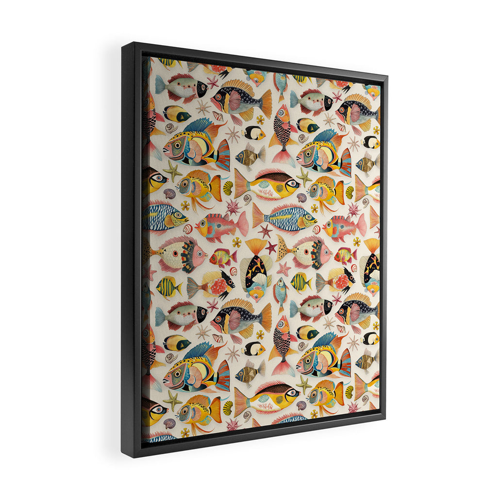 Whimsical Underwater World Multicolor Fish Pattern Framed Canvas Print Gallery Image 2