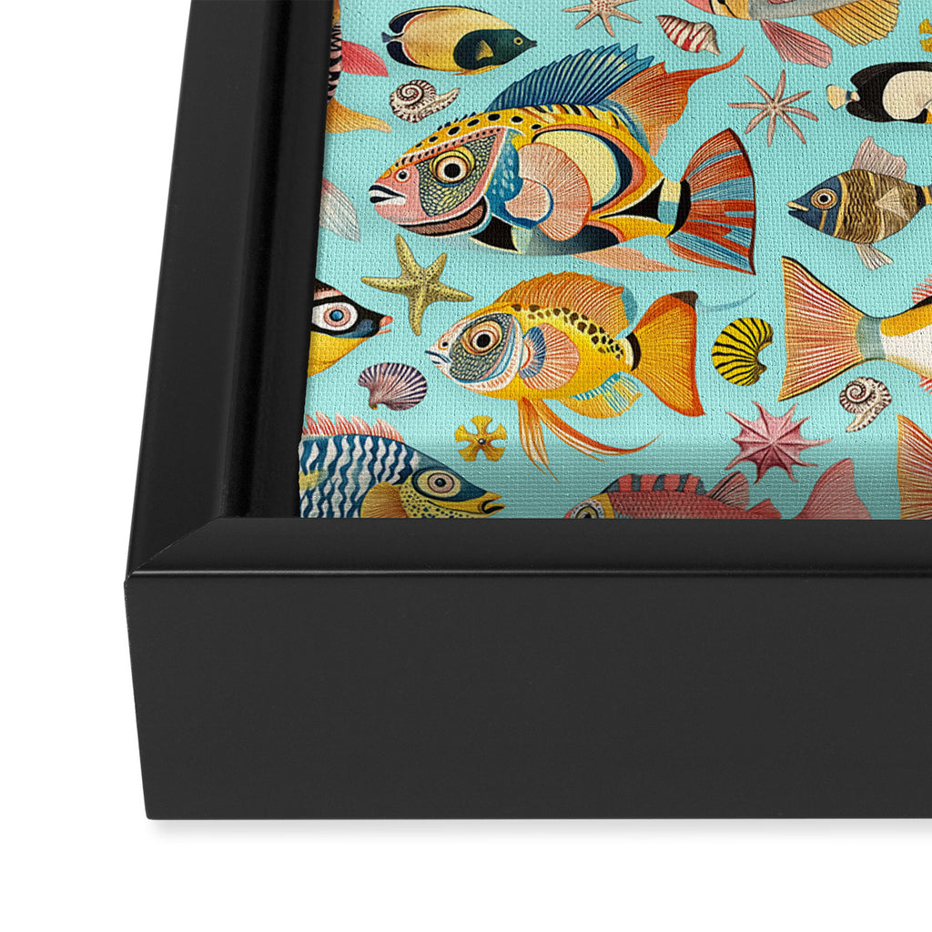 Whimsical Underwater World Multicolor Fish Pattern Turquoise Framed Canvas Print Gallery Image 3