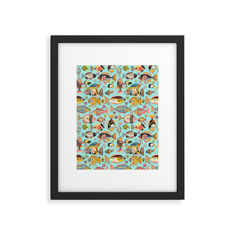 Whimsical Underwater World Multicolor Fish Pattern Turquoise Framed Art Print Gallery Image 6