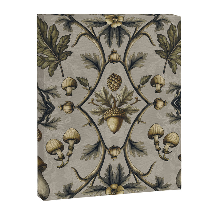 William Morris Style Forest Tales Cabincore Pattern Beige Canvas Print Gallery Image 1