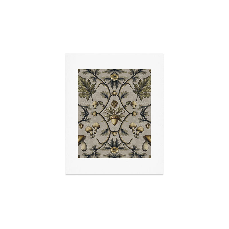 William Morris Style Forest Tales Cabincore Pattern Beige Art Print Gallery Image 1