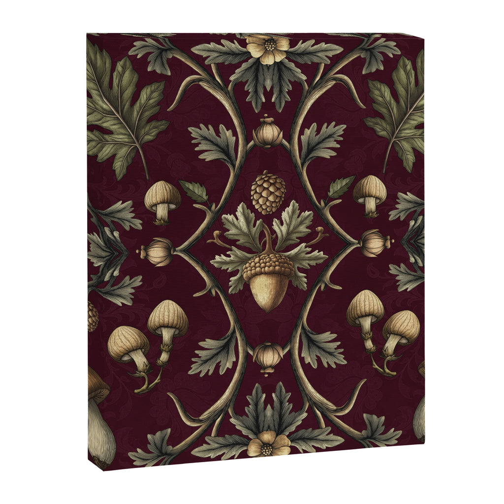William Morris Style Forest Tales Cabincore Pattern Burgundy Red Canvas Print Gallery Image 8