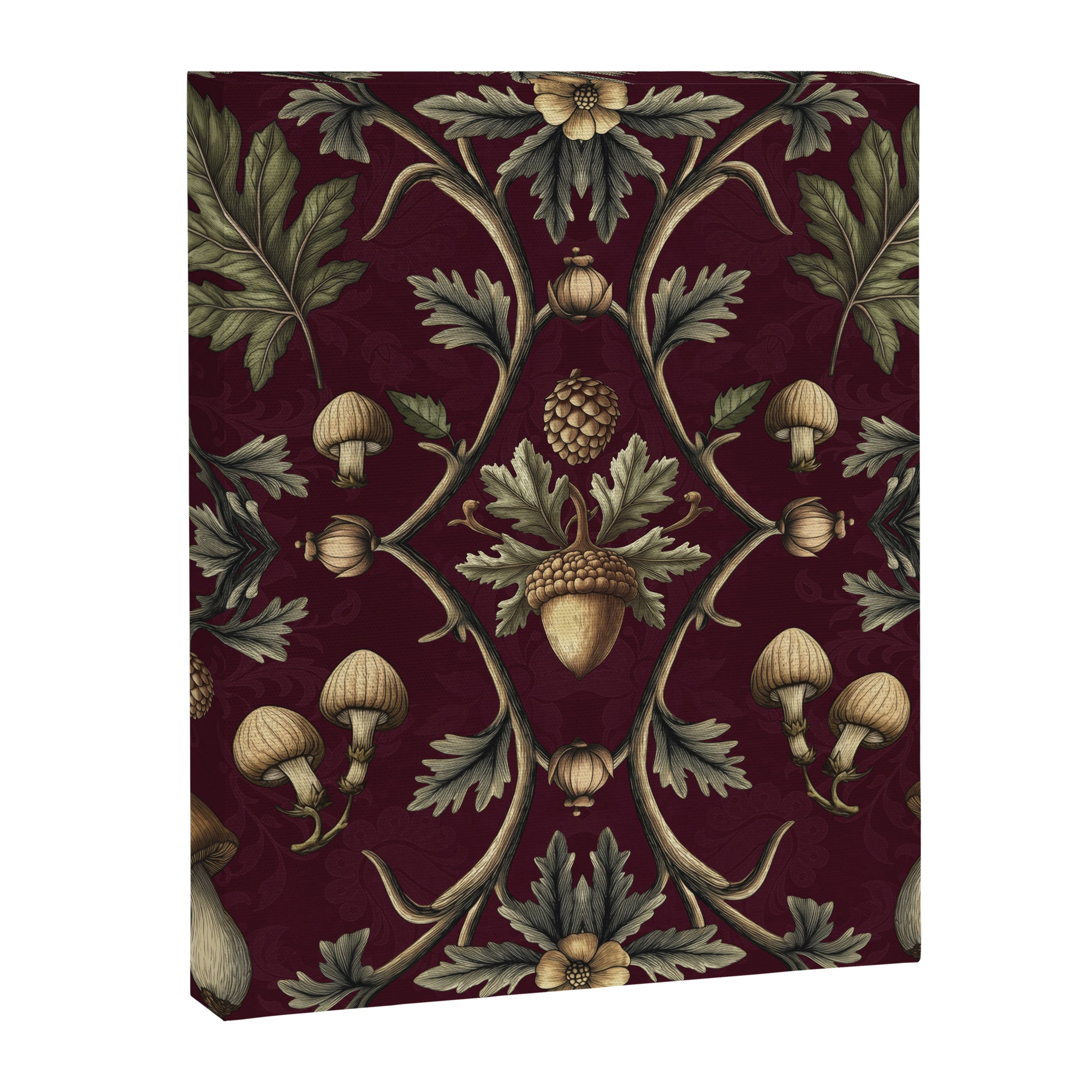William Morris Style Forest Tales Cabincore Pattern Burgundy Red Canvas Print Gallery Image 8