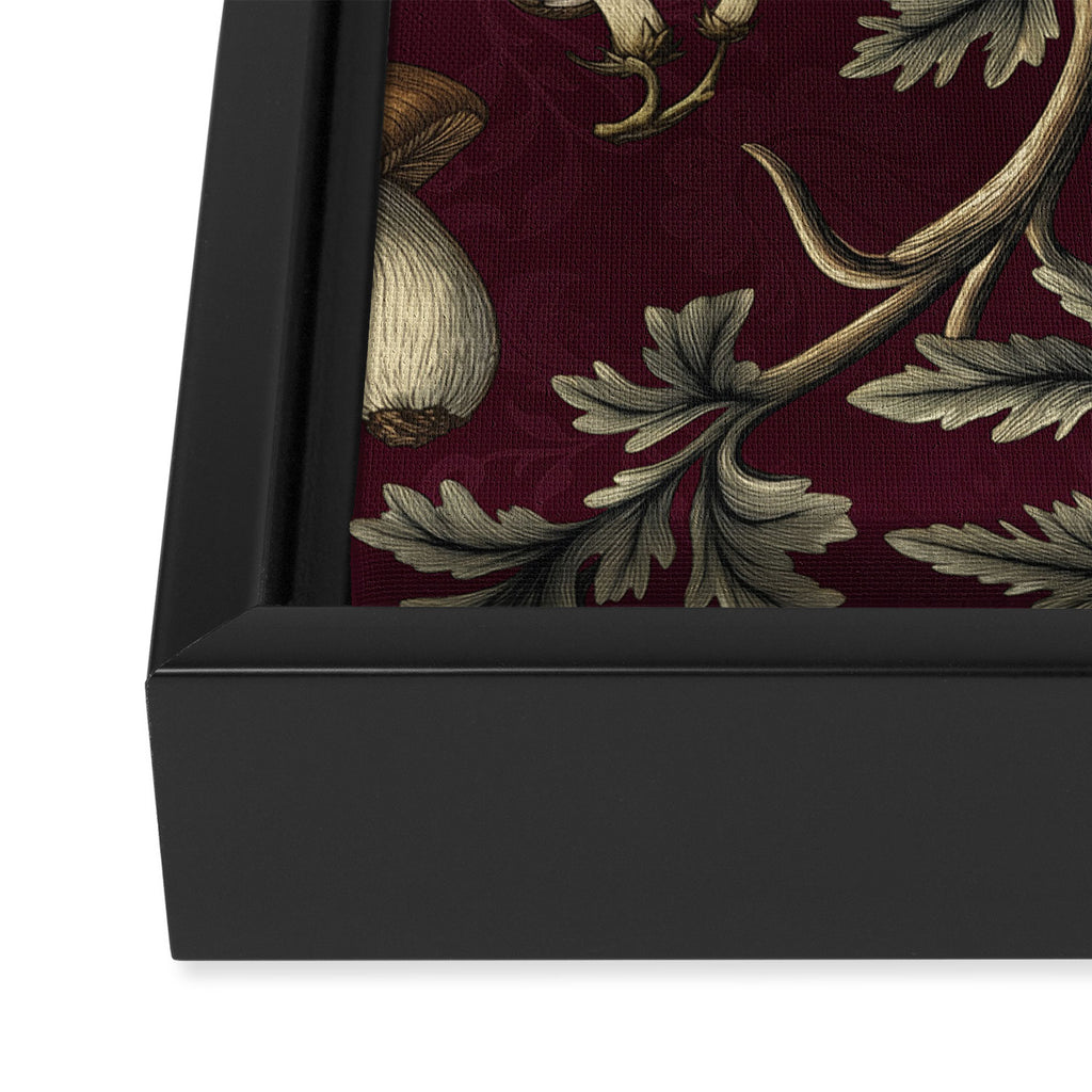William Morris Style Forest Tales Cabincore Pattern Burgundy Red Framed Canvas Print Gallery Image 3
