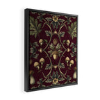 William Morris Style Forest Tales Cabincore Pattern Burgundy Red Framed Canvas Print Gallery Image 2