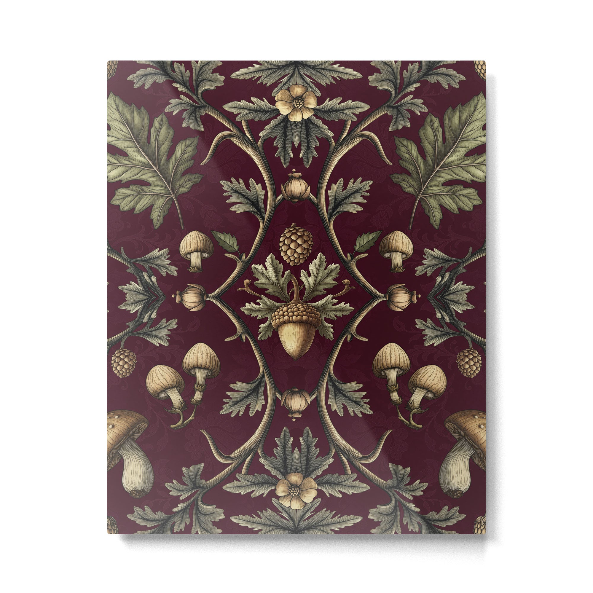 William Morris Style Forest Tales Cabincore Pattern Burgundy Red Metal Print Gallery Image 6