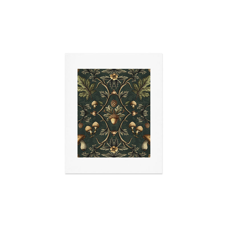 William Morris Style Forest Tales Cabincore Pattern Green Art Print Gallery Image 1