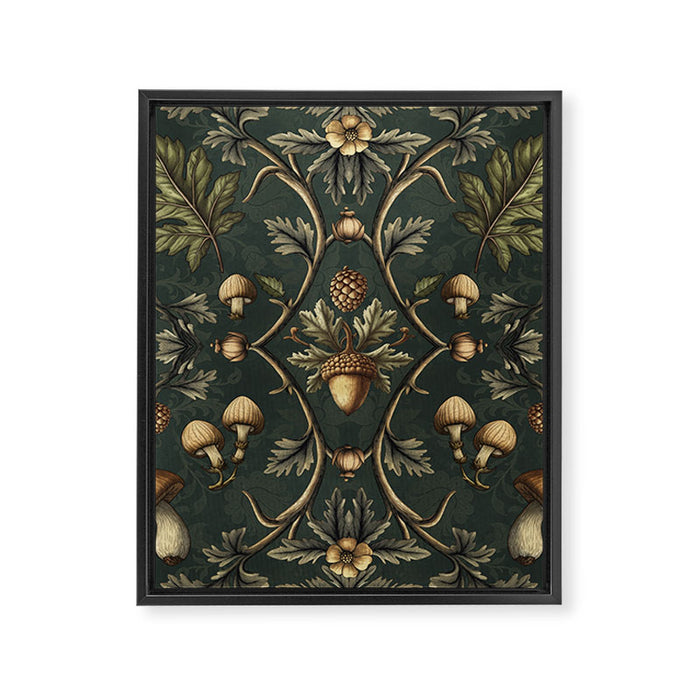 William Morris Style Forest Tales Cabincore Pattern Green Framed Canvas Print Gallery Image 1