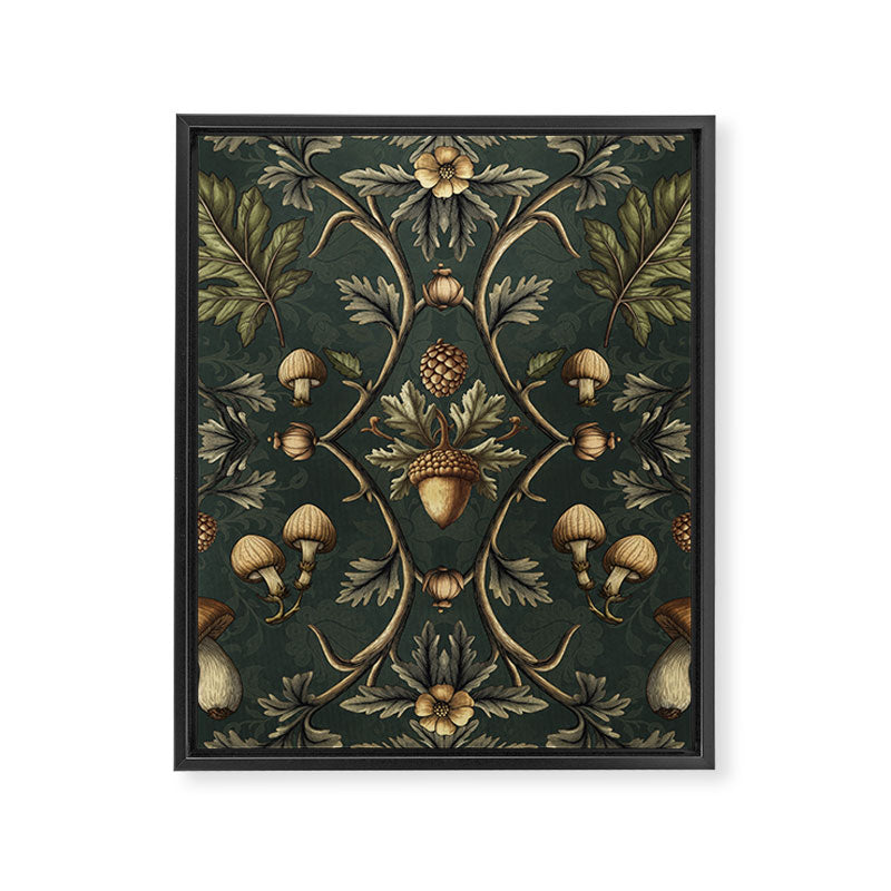 William Morris Style Forest Tales Cabincore Pattern Green Framed Canvas Print Gallery Image 8