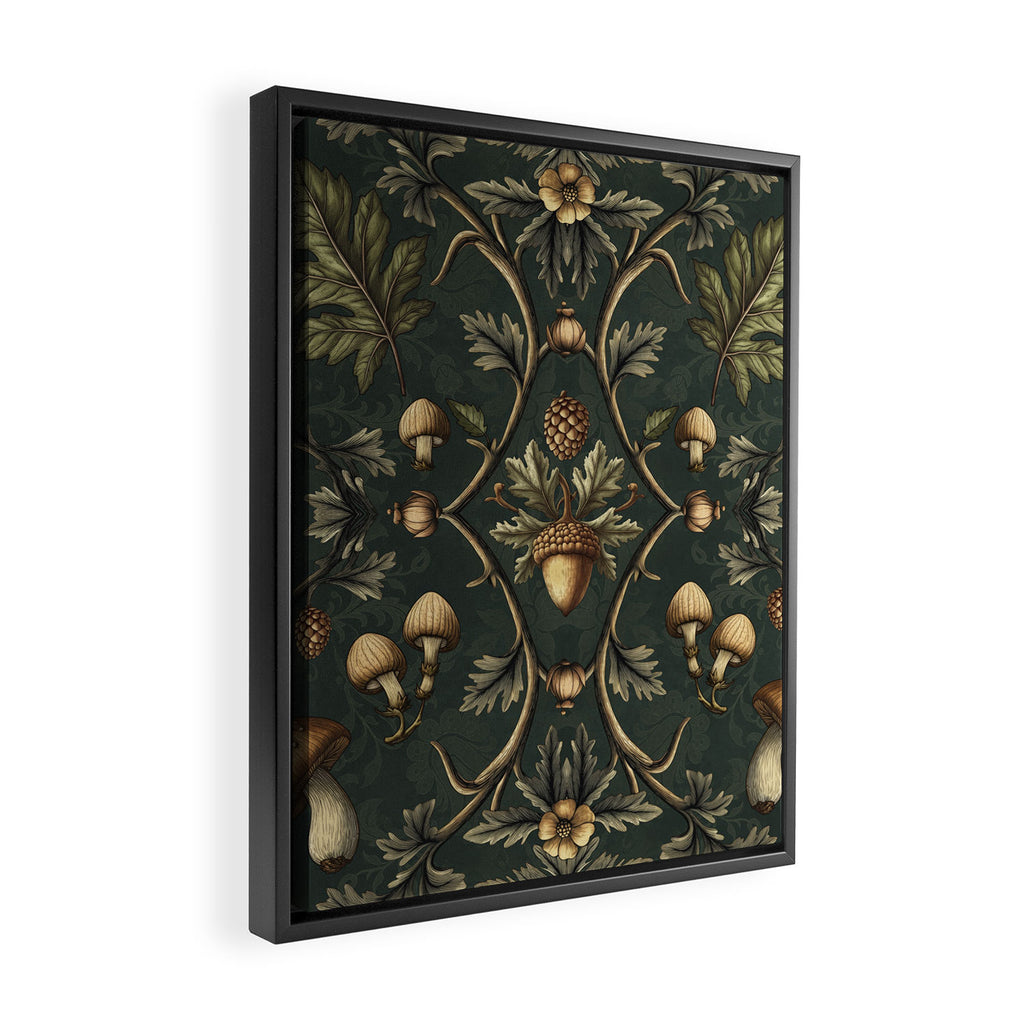 William Morris Style Forest Tales Cabincore Pattern Green Framed Canvas Print Gallery Image 2