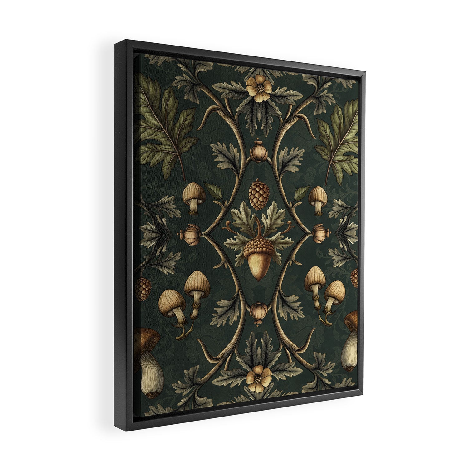 William Morris Style Forest Tales Cabincore Pattern Green Framed Canvas Print Gallery Image 2
