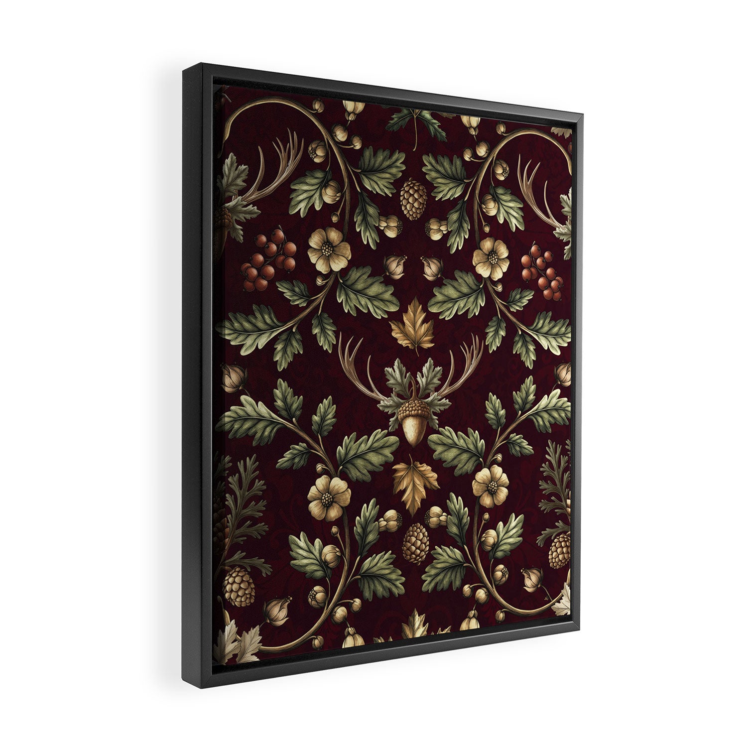 William Morris Woodland Nostalgia Burgundy Red Framed Canvas Print Gallery Image 2