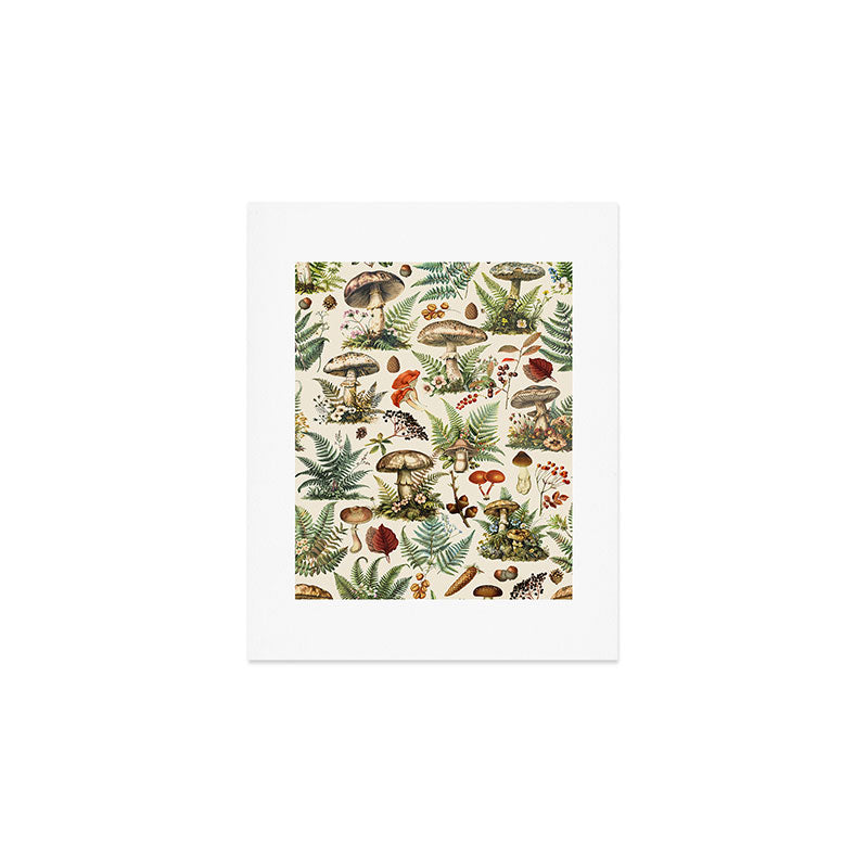 Woodland Vibes Mushroom And Fern Pattern Art Print Gallery Image 1