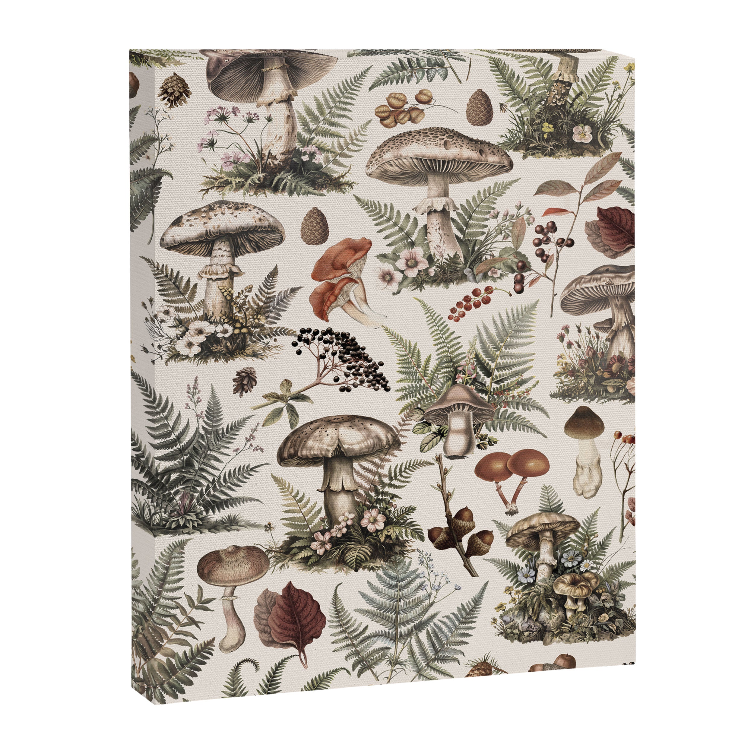 Woodland Vibes Mushroom And Fern Pattern Beige Canvas Print Gallery Image 8