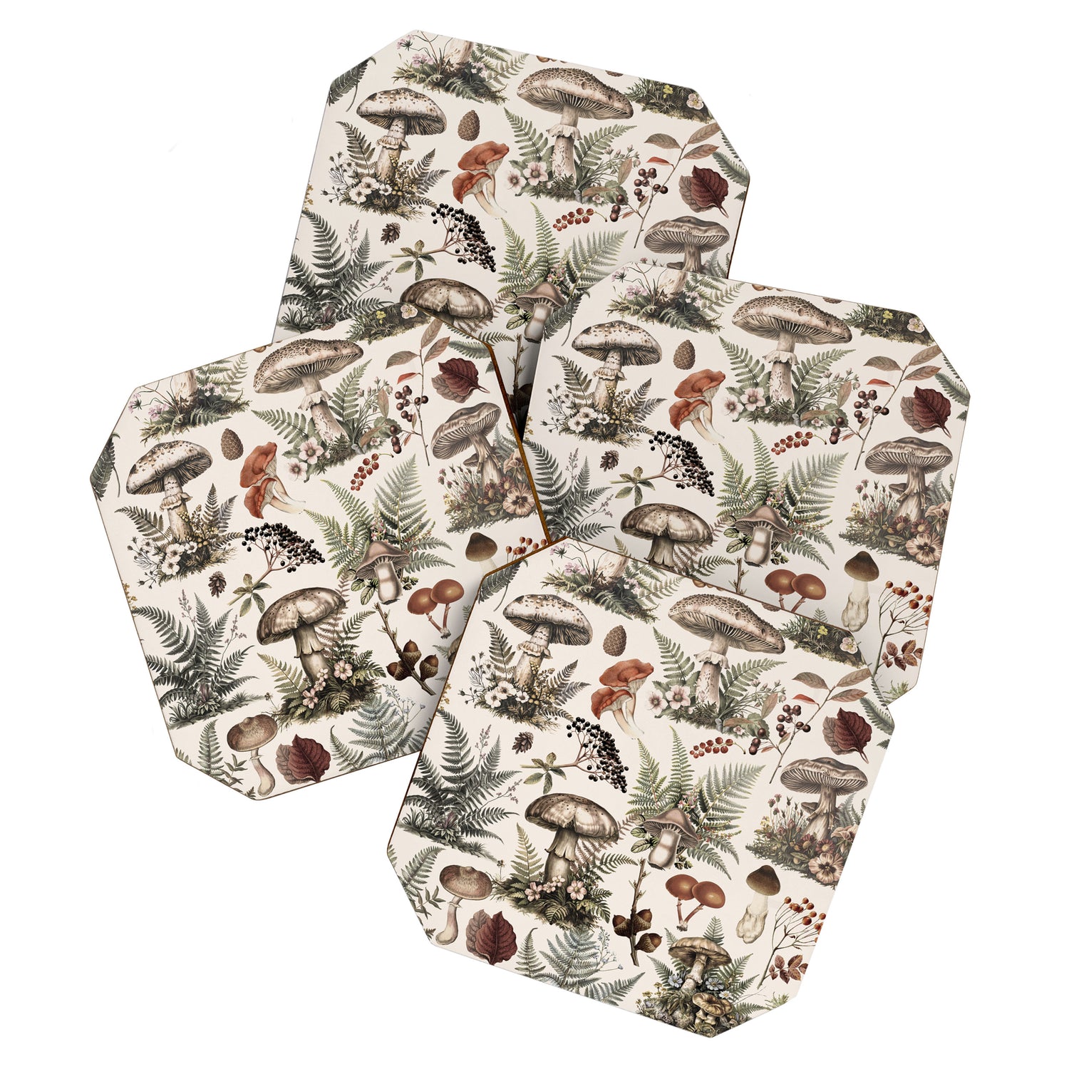 Woodland Vibes Mushroom And Fern Pattern Beige Coaster Gallery Image 1